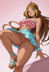 1girls ai_generated bottomless civitai flora_(winx_club) latina long_hair pubic_hair skirt tagme winx_club