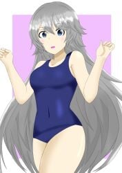 breasts grey_hair grimms_notes long_hair old_school_swimsuit rose_fairy_unfan_(grimms_notes) solo