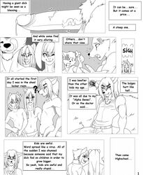 angry anthro balls bulge calheb-db canine comic dialogue english_text equine erection feline girly greyscale group horse humanoid_penis lagomorph licking licking_lips male mammal monochrome penis precum rabbit retracted_foreskin text tongue tongue_out uncut vein