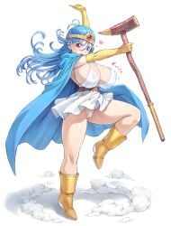 1girls arms_up blue_cape blue_hair blush breasts cape dragon_quest dragon_quest_iii erect_nipples female female_focus female_only heart hearts_around_head holding holding_object holding_staff large_breasts leg_up long_hair looking_at_viewer mogudan nipple_slip nipples nipples_visible_through_clothing panties panties_exposed panties_visible_under_skirt puffy_nipples red_eyes sage_(dq3) sexy simple_background solo solo_female solo_focus staff standing string_panties thick thick_ass thick_legs thick_thighs thighhighs thighs white_background white_panties