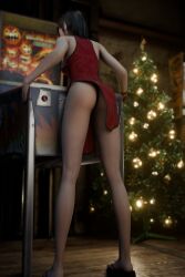 1girls 3d ass ass_focus bent_over blender brown_hair christmas_tree enigmaj female_focus female_only final_fantasy final_fantasy_vii final_fantasy_vii_remake light-skinned_female pinball_machine red_dress short_hair solo_female yuffie_kisaragi