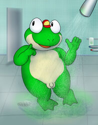 amphibian barefoot bathroom flaccid hat male male_only nintendo nishi nude oxnards penis shower slippy_toad star_fox tile_floor toad toony video_games water