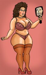 bimbo genderbent handheld huge_breasts lingerie milf mirror mtf_transformation saturnxart shocked_expression simple_background