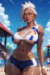 ai_generated big_breasts dark-skinned_female dark_skin marvel marvel_comics naughtygirlsai ororo_munroe storm_(x-men) tan_body white_eyes white_hair x-men