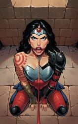 absolute_wonder_woman ai_generated amazon angry black_hair blue_eyes breastplate captured clothed clothed_female clothing damsel_in_distress dc dc_comics defeat defeated defeated_heroine domination enslaved_royal female female_focus female_only femsub forced_submission fully_clothed gag gagged gagged_female hair helpless helpless_female helpless_girl helpless_superheroine heroine human humiliated humiliating humiliation humiliation_fetish kneeling leash leash_and_collar leashed_collar long_hair looking_up on_knees open_mouth open_mouth_gag princess red_lipstick ring_gag slave slavegirl solo stable_diffusion submissive submissive_female superhero superheroine tattoo unhappy unhappy_female wavy_hair wonder_woman wonder_woman_(series)