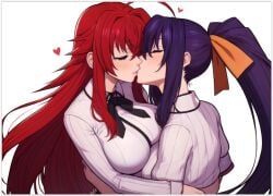 2females 2girls 2women ai_generated akeno_himejima girl_on_girl high_school_dxd lesbian_couple lesbian_kiss love lovers rias_gremory yuri yuri yuri