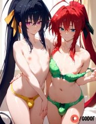 1boy 1femboy 2boys 2femboys ai_generated akeno_himejima femboy flat_chest gay godof high_school_dxd patreon rias_gremory small_breasts small_penis underwear yaoi