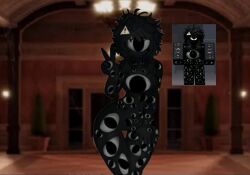 1girls black_body curvy doors_(roblox) monster_girl original_character peace_sign reference_image roblox roblox_avatar roblox_game robloxian solo tagme thick_thighs thighs v warning warning_sign warning_sign_hair_ornament