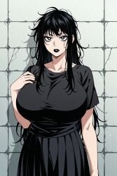 ai_generated big_breasts black_hair black_lipstick goth goth_girl huge_breasts messy_hair ultrahentaisai