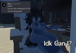 akya(krax) bangs bangs_over_eyes beach black_hair blue_body blue_hair blue_skin crossed_legs demon demon_girl demon_horns exposed_ass exposed_breasts exposed_shoulders glasses glasses_on_head long_hair nipples roblox roblox_avatar robloxian sitting sweaty the_strongest_battlegrounds thick_ass thick_thighs