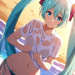 2025 beach bikini hatsune_miku meta vocaloid wet white_shirt