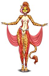 2017 anthro areola belly_dancer_outfit breasts celine_louison clothing feet female giraffe hair humanoid_feet looking_at_viewer mammal multicolored_hair nipples pia-sama purple_eyes pussy simple_background solo standing translucent transparent_clothing two_tone_hair white_background