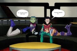 ai_generated beast_boy blowjob comic english_text fellatio female raven_(dc) robin_(dc) starfire teen_titans thebacklash