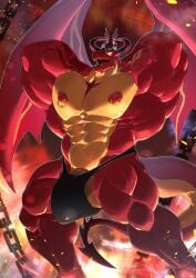 2024 4_eyes anthro balls barazoku biceps big_balls big_muscles big_pecs big_penis bodily_fluids bulge clothing demon dragon english_text erection flexing genital_fluids genitals glistening_abs grin helluva_boss hi_res horn huge_cock humanoid_genitalia humanoid_penis male membrane_(anatomy) membranous_wings multi_eye muscular muscular_anthro muscular_male muscular_thighs mythological_creature mythological_scalie mythology nipple_chain nipple_piercing nipple_ring nipples nude pecs penis piercing pose precum ring_piercing satan_(helluva_boss) scalie sharkinn smile solo spiked_tail spikes spikes_(anatomy) sweat tail text thong underwear vein veiny_penis wings yellow_eyes