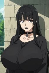 ai_generated big_breasts black_hair black_lipstick goth goth_girl huge_breasts ultrahentaisai