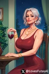 ai_generated big big_breasts bimbo clothed mature_female wine