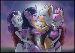 blaze_the_cat blush bodily_fluids clothing female female/female friendship_is_magic group hasbro kissing legwear my_little_pony rarity_(mlp) rouge_the_bat saintmarmo saliva sega sonic_(series) sonic_the_hedgehog_(series) stockings twilight_sparkle_(mlp)