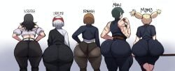 1boy 4girls ass ass_comparison big_ass big_ass_(male) blackwhiplash bwl female femboy hoshi_kirara huge_ass jujutsu_kaisen kugisaki_nobara multiple_girls nishimiya_momo pantylines uraume zenin_maki