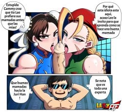 2girls1boy bloodrivals cammy_white capcom chrishollway chun-li chun-li_(fortnite) drkain97 fighting_game frikischoolsurvivors spanish_text street_fighter theuncleleo