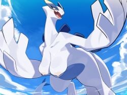 2024 3_toes 5_fingers anthro areola areolae big_breasts blush breasts cloud digital_media_(artwork) feet female fingers flying generation_2_pokemon hi_res kame_3 legendary_pokemon lugia mammal nintendo nipples nude open_mouth outside pokemon pokemon_(species) sky smile solo tail teeth toes tongue white_body white_tail