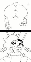 2_frame_animation alex_(minusdanna) animated anthro anus ass asymmetrical_hair big_butt big_penis breasts feet female flat_chested genitals group hi_res humanoid lagomorph makeup male male/female mammal masturbation minusdanna nipples pawpads paws penis pussy scut_tail short_tail small_breasts soles stuck tail through_wall trio ubisoft