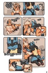 anthro arcanine blush bulge canid canine clothing comic covering covering_eyes covering_face duo fallflys generation_1_pokemon generation_4_pokemon half-closed_eyes hi_res imminent_sex jockstrap kneeling lucario male male/male mammal narrowed_eyes nintendo one_eye_obstructed open_mouth pawpads pokemon pokemon_(species) sitting surprise underwear