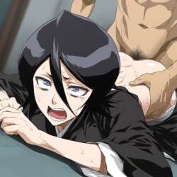 1boy 1girls ai_generated black_hair bleach crying kuchiki_rukia penetration