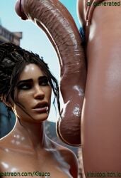 1futa 1girls about_to_fuck absurdly_large_cock ai_generated bimbo black_areola bleached brown_skinned_female cheating_female cheating_girlfriend cucked_by_futa cyberpunk_2077 female futanari heavy_balls heavy_penis imminent_oral impossible_fit in_love_with_cock interracial kisuco looking_at_penis mole nipples_visible ntr outdoors panam_palmer penis_bigger_than_head penis_over_face pubic_hair shiny_skin sky slapping_with_penis surprised_look sweatdrop veiny_penis white-skinned_futanari white_penis