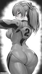 1girls ass ass_grab asuka_langley_sohryu back_view big_ass big_butt black_and_white blush blushing fat_ass female female_only gainax german german_female huge_ass huge_butt large_ass large_thighs looking_at_viewer looking_back monochrome neon_genesis_evangelion plugsuit speedl00ver teenager thick thick_ass thick_thighs thighs tight_clothes tight_clothing tight_fit