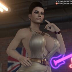 bar big_breasts big_butt black_hair coke_hair curiosity dress dress_shirt excella excella_gionne finger_on_face hand_on_hip johnnydoes3d pink_nails posing posing_for_picture posing_for_the_viewer resident_evil resident_evil_5 thick_hips thick_thighs watch white_skin