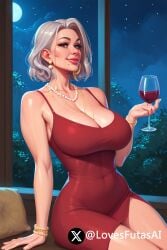 ai_generated big big_breasts bimbo clothed mature_female wine