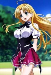 1girls asia_argento blonde_hair breasts high_school_dxd school_uniform smile solo walking