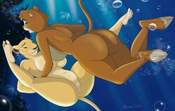 2017 anthro anthrofied anus ass barefoot big_breasts big_butt blue_eyes breasts crossover disney duo el-loko el_arca feet feline female female_only hi_res kairel lesbian lion looking_back mammal nala navel pose pussy rear_view sideboob soles spread_legs spreading the_lion_king underwater voluptuous water yellow_sclera