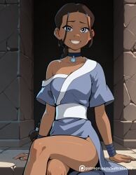 1girls ai_generated avatar_legends avatar_the_last_airbender biting_lip blue_eyes blush blushing_at_viewer breast_grab breasts choker eye_contact female flashing_breasts grabbing_breasts hair_loopies holding_breast horny horny_female katara long_hair looking_at_viewer nickelodeon perky_breasts petite ponytail seductive seductive_look submissive submissive_female sweat sweating tits_out underboob water_tribe wet wet_clothes wet_skin