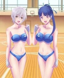 2girls bandage gym gym_uniform jaku-chara_tomozaki-kun kikuchi_fuuka megami_no_kafeterasu ponytail tsuruga_ami