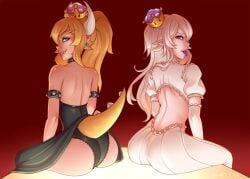 2girls big_ass big_breasts booette boosette bowsette mario_(series) new_super_mario_bros._u_deluxe nintendo rule_63 super_crown tongue