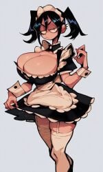 ai_generated black_hair bursting_breasts fiora_(kosine1777) huge_breasts kosine1777 maid maid_uniform original original_character skirt twintails