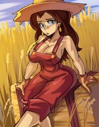 1girls ass blue_eyes breasts cleavage clothed clothing donkey_kong_(series) farm farm_girl farmer farmgirl female female_only garden hat human mario_(series) moxydrawsmore nintendo overalls pauline solo