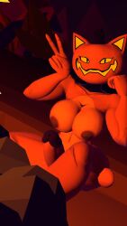3d breasts breasts_out campfire erect_penis erection fnia futa_only futanari naked naked_female peace_sign penis pumpfox_(cally3d) pumpkin pumpkin_head sitting vrchat vrchat_avatar vrchat_media vrchat_model
