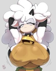 artist_request bell black_bra boobs_bigger_than_head bra breasts breasts_bigger_than_head brown_shirt female furry huge_breasts lanolin_the_sheep massive_breasts sega sheep sonic_(series) sonic_the_hedgehog_(comics) sonic_the_hedgehog_(idw) sonic_the_hedgehog_(series) tired_eyes white_shirt white_skin