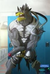 abs anthro biceps erection generation_8_pokemon genitals hi_res legendary_pokemon locker male muscular muscular_anthro muscular_male nintendo pecs penis pokemon pokemon_(species) sharp_teeth solo teeth todex urshifu vein veiny_penis