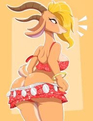 1girls 2023 2023s 2d 2d_(artwork) 2d_artwork antelope anthro ass blonde_female blonde_hair blonde_hair_female bottomwear bovid bovine bracelet breasts clothed clothing clothing_pull dancewear digital_media_(artwork) disney eyelashes female female_focus female_only fur furry furry_female gazelle gazelle_(zootopia) hair hi_res horn jewelry looking_away mammal off_shoulder pulling_down_skirt red_clothing red_skirt scut_tail short_tail simple_background skirt solo solo_female tail topwear wide_hips yellow_eyes zebra10045 zootopia