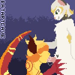 animated anthro batartcave dragon duo feline fellatio garble_(character) humanoid_penis male male_only mammal nude oral penis saliva sex straw_(character) yaoi