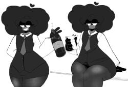 afro business_attire curly_hair dark_skin fazzinart femboy hips hips_wider_than_shoulders huge_ass jayden_(fazzinart) leggings skirt thick_thighs tie vest wide_hips wine wine_bottle