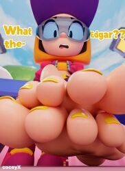 1girls brawl_stars coceyx edgar_(brawl_stars) feet female female_only foot_fetish foot_focus giantess max_(brawl_stars) soles streetwear_max