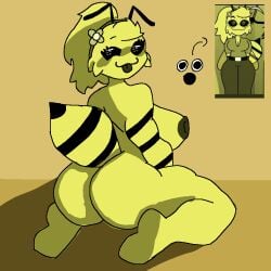 animal animal_humanoid animal_thick_thighs bee big_ass big_breasts big_thighs bweswees_bizznip colorbox_(mustard) female fur fur_ass fur_breasts fur_thick_thighs furry incredibox_mod kneeling looking_at_viewer looking_back naked naked_female sexy_pose