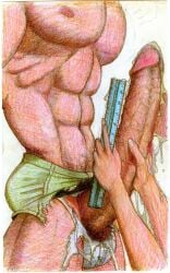 1boy big_penis cum fellatio female huge_cock huge_penis measuring measuring_penis muscular_male penis penis_worship uncensored