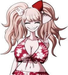 1girls big_breasts blonde_hair breasts danganronpa danganronpa_s:_ultimate_summer_camp edit elizaarts gyaru junko_enoshima junko_enoshima_(cosplay) mukuro_ikusaba png sprite_edit swimsuit transparent_background