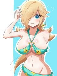 1girls bikini blonde_hair blue_eyes breasts earrings female female_only mario_(series) nintendo princess_rosalina solo tagme yassrosalina