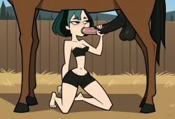 ai_generated blowjob clothed goth gwen_(tdi) holding_penis horse horsecock kneeling partial_male total_drama_island voluptuous zoophilia